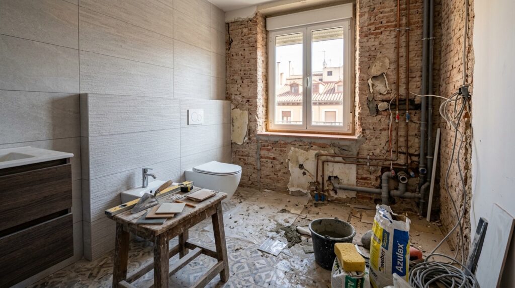 Errores comunes al reformar un baño en Madrid, obra de reforma en proceso