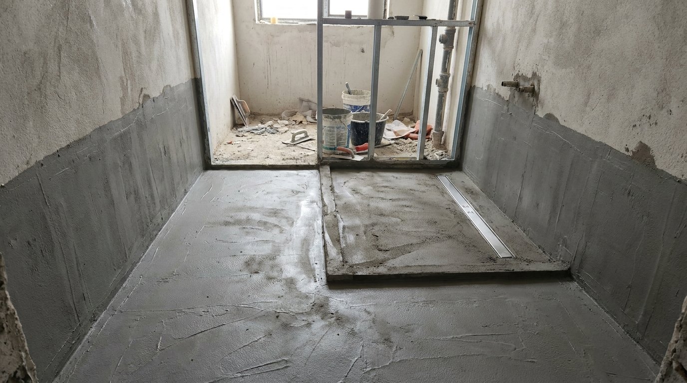Sumidero lineal e impermeabilización de una ducha a ras de suelo durante la reforma de un baño